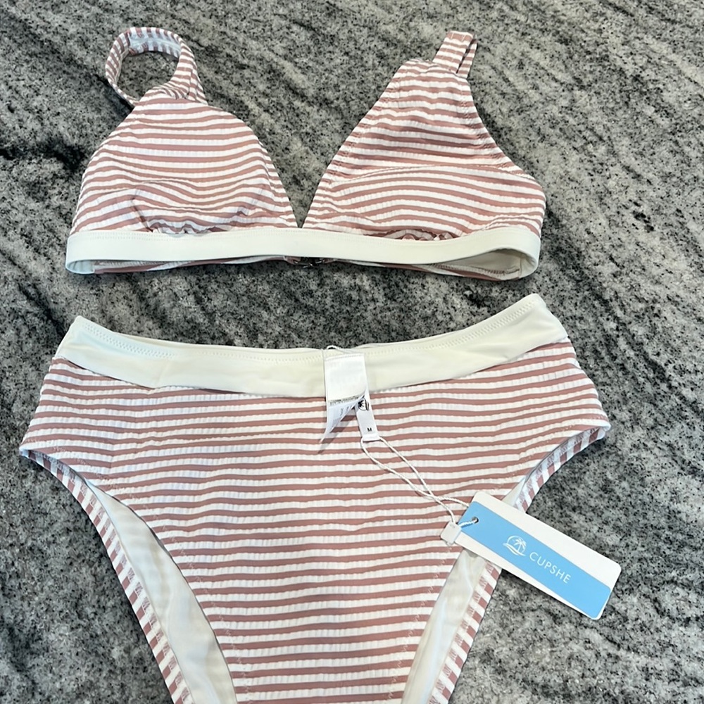 M, white & pink Cupshe high waisted bikini. NWT